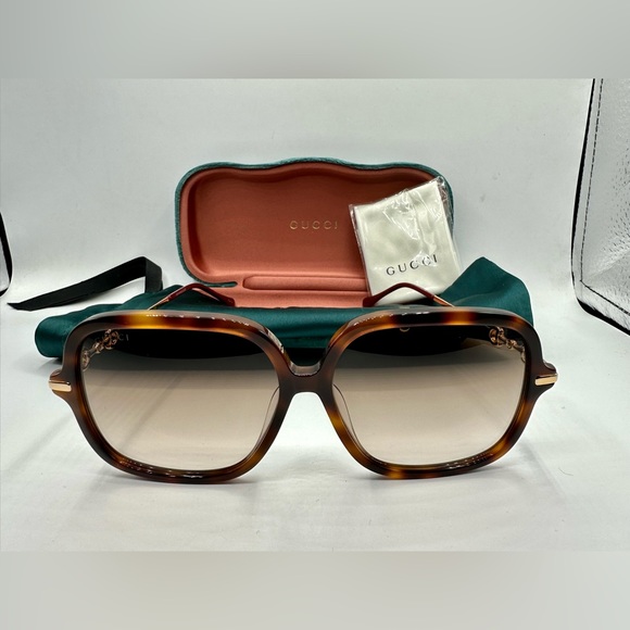 NEW WOMEN GUCCI OVERSIZED SQUARE SUNGLASSES GG0884SA 002 BROWN GUCCI SUNGLASSES - Picture 13 of 13